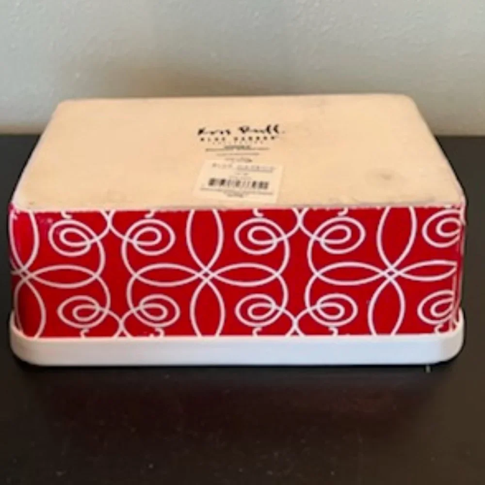 2  Kris Ruff Stoneware Loaf Pans ~ Blue Harbor Collection ~ Red with White